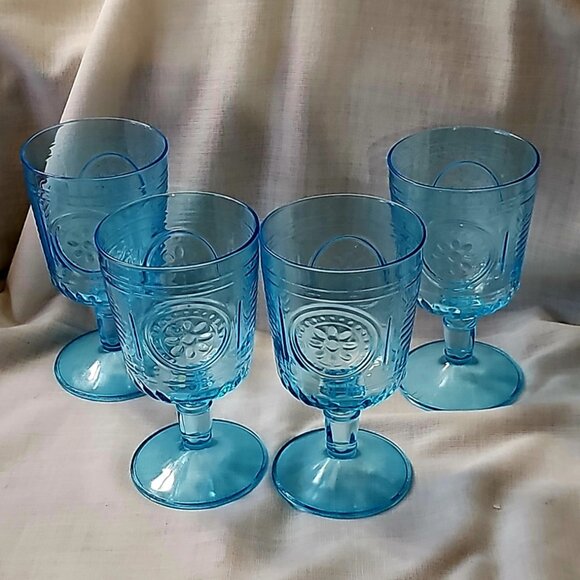 Set 4 Bormioli Rocco Light Blue Romantic Stemware Goblet Cocktail Glass 10.75 oz - Picture 1 of 6